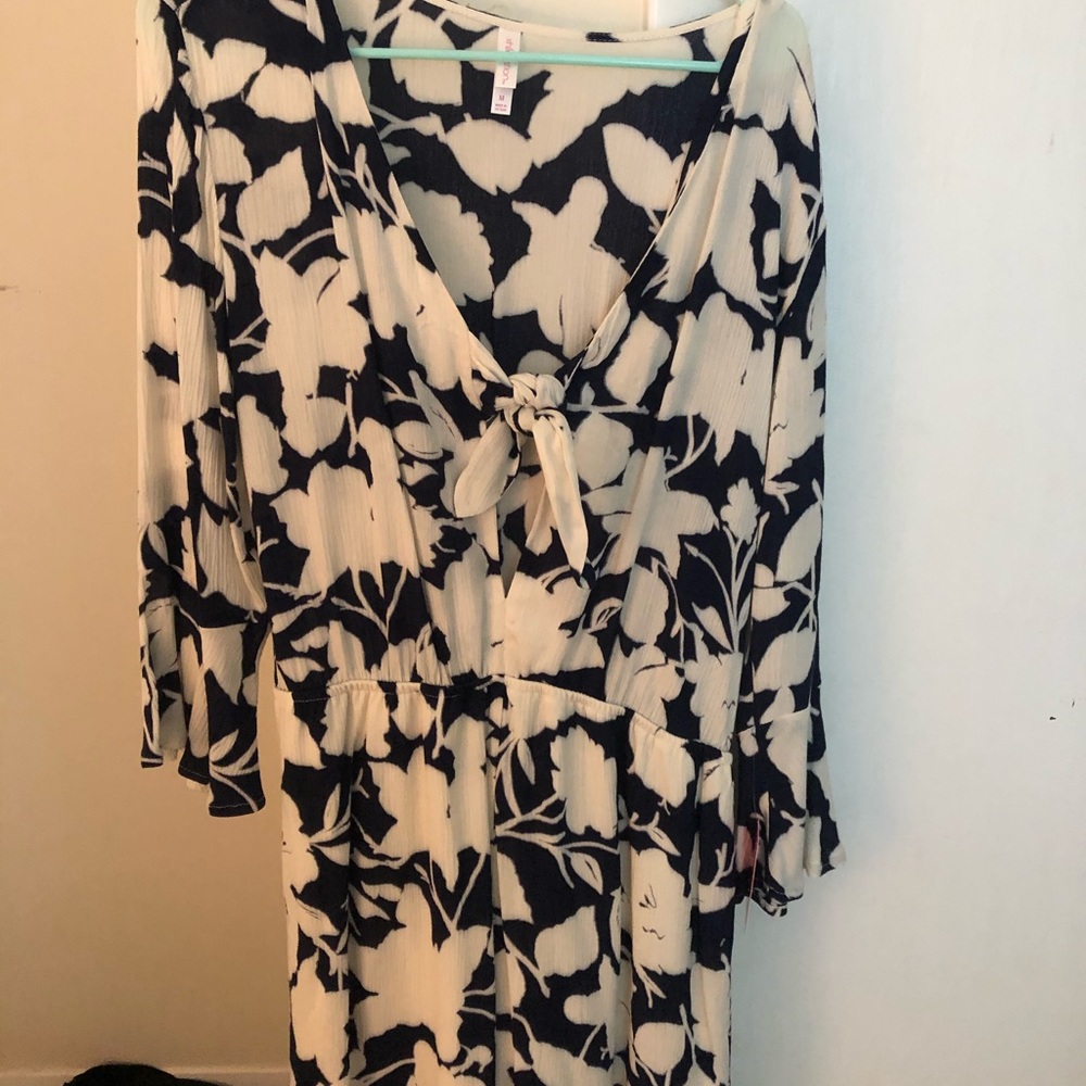 Blue and white floral romper